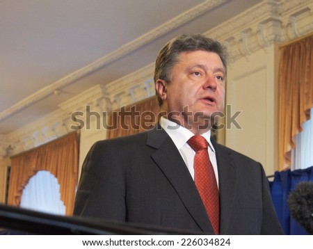 KIEV, UKRAINE - October 26, 2014: Vote of the President of Ukraine Poroshenko. Today he visited the area anti-terrorism operations in the Donbass. - In Ukraine, held early parliamentary elections.