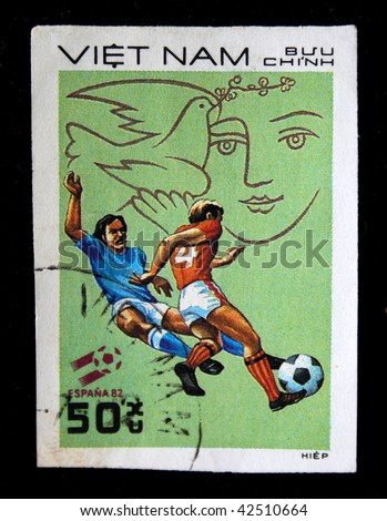 VIETNAM - CIRCA 1982: A stamp printed in Vietnam shows football, circa 1982