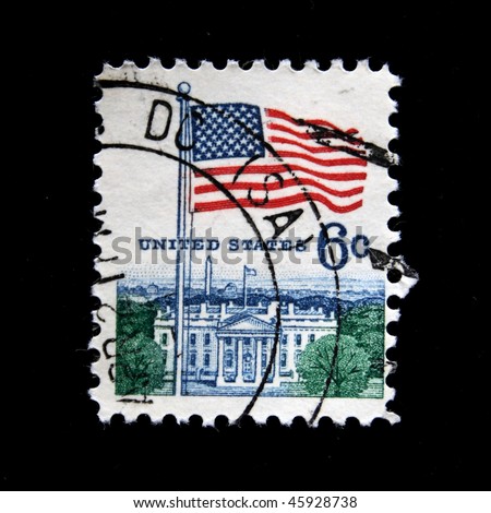 UNITED STATES OF AMERICA - CIRCA 1992: A stamp printed in the USA shows Flag over White House, circa 1992
