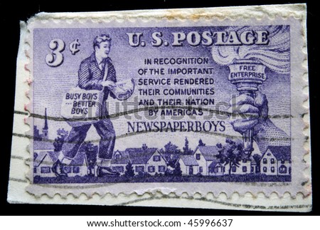 UNITED STATES OF AMERICA - CIRCA 1952: A stamp printed in the USA shows Newspaper Boys Issue, circa 1952