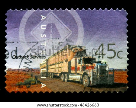 AUSTRALIA - CIRCA 2001: A stamp printed in Australia shows truck with two trailers, circa 2001