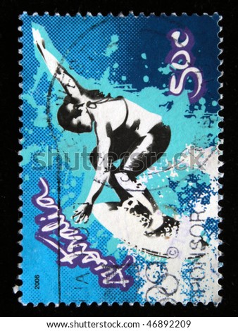 AUSTRALIA - CIRCA 2006: A stamp printed in Australia shows surfer, circa 2006