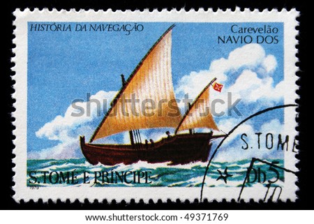 SAO TOME E PRINCIPE - CIRCA 1979: A stamp printed in Sao Tome e Principe shows  Caravela Navio Dos, circa 1979