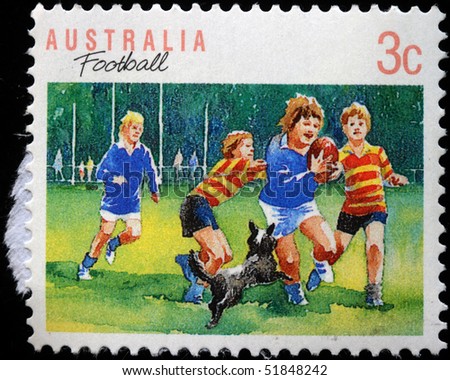 AUSTRALIA - CIRCA 1989: A stamp printed in Australia shows football, circa 1989