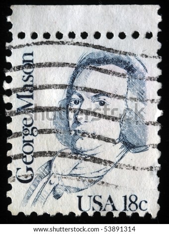 USA - CIRCA 1986: A stamp printed in USA shows George Mason one of Father of the Bill of Rights, circa 1986.