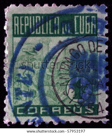 CUBA - CIRCA 1950s: A stamp printed in Cuba shows image Cuban cigars makers, series, circa 1950s