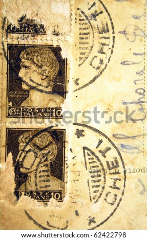 ITALY - CIRCA 1912: A stamp printed in Italy shows portrait of Gaius Julius Caesar Augustus, circa 1912