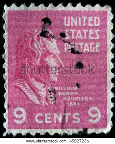 UNITED STATES OF AMERICA - CIRCA 1932: A stamp printed in the USA shows image of President William Henry Harrison, circa 1932