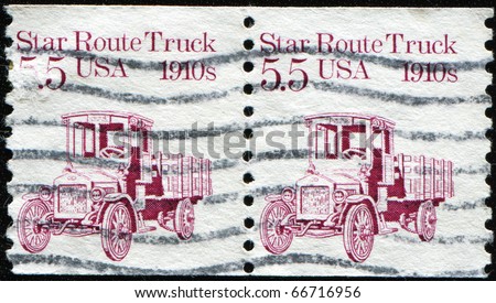 UNITED STATES - CIRCA 1986: a stamp printed in USA shows Star Route Truck 1910s,  circa 1986