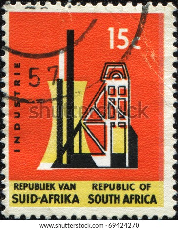 SOUTH AFRICA - CIRCA 1957: A stamp printed in South Africa devoted mining industry - shaft tower, circa 1957