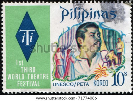 PHILIPPINES - CIRCA 1973: A stamp printed in Philippines devoted 1st Third World Theatre Festival, circa 1973