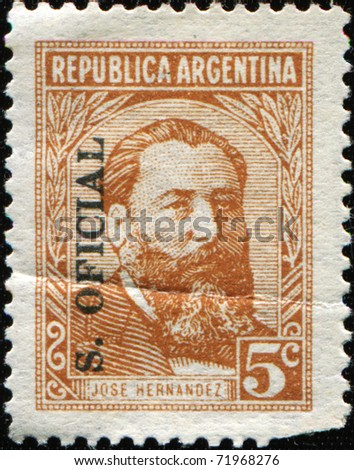 ARGENTINA - CIRCA 1957: A stamp printed in Argentina shows Jose Hernandez was an Argentine journalist, poet, and politician, circa 1957