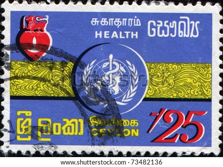 CEYLON - CIRCA 1972: A stamp printed in Ceylon shows WHO - World Health Organization, circa 1972
