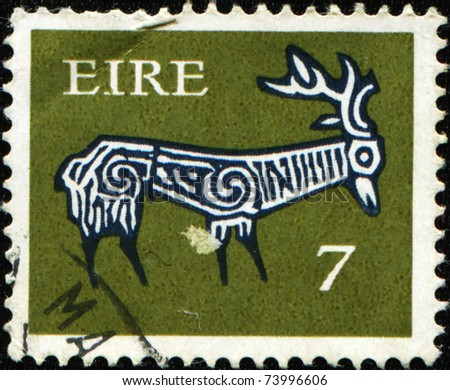 IRELAND - CIRCA 1968: A stamp printed in Ireland shows rock painting - Deer, circa 1968