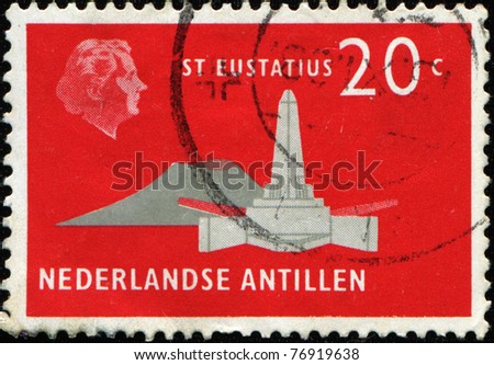 NETHERLAND ANTILLES - CIRCA 1958: A stamp printed in Netherlands Antilles shows Memorial obelisk St. Eustatius, circa 1958