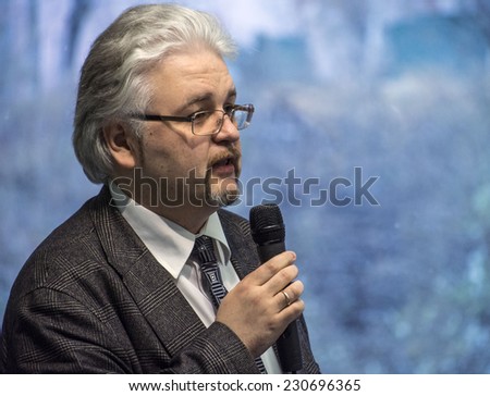 KIEV, UKRAINE - November 14, 2014: Associate Professor, Institute of International Relations of Kyiv National University Mikola Gnatovsky International conference Publick Forum \