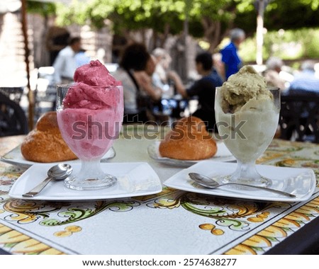 Similar – Foto Bild Frische Erdbeerbrioche auf einem Marmortisch im Entstehen