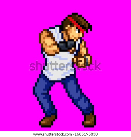 A design of a standing male fighter in a T-shirt. 