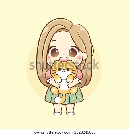 Image, Stock Photo Girl holding little cat