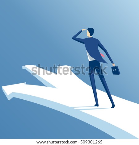 businessman stands at a crossroads, confused employee trying to make the right choice, business concept opportunities and options vector illustration