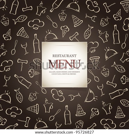 Restaurant menu design, with food icons background