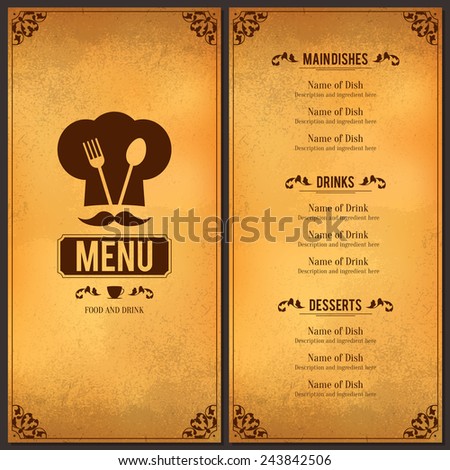 Restaurant Menu Design. Vector Menu Brochure Template For Cafe, Coffee ...