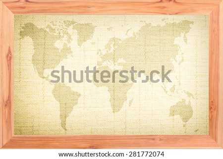 world map vintage pattern in wooden frame