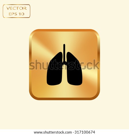 Vector gold button with Human lung. Medical background. Health care
