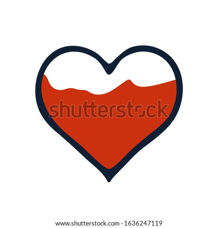 Hand-drawn cute heart isolated on a white background. Outline Heart half filled with red. Vector stock illustration for Valentine's Day, prints, t-shirts, clothes, weddings. Love symbol. Uneven heart