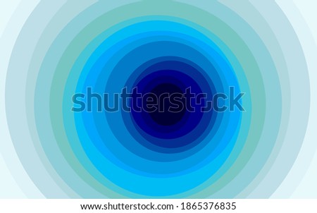 Abstract circles banner. Dark blue to light gradient circles. Smooth color transition background. Effect of depth, movement, focus on the center. Round asymmetrical frame. Blurry vector illustration