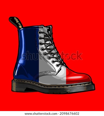 red background french flag style boots, t-shirt design, dr martens, vintage, classic, life style, 90s, male, female Stock fotó © 