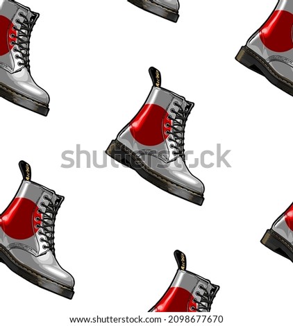 pattern boots japanese flag pattern on white background, t-shirt design, dr martens, vintage, classic, life style, 90s, male, female Stock fotó © 