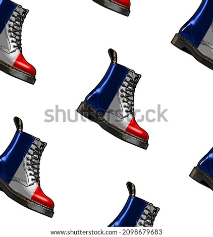 pattern boots french flag pattern on white background, t-shirt design, dr martens, vintage, classic, life style, 90s, male, female Stock fotó © 