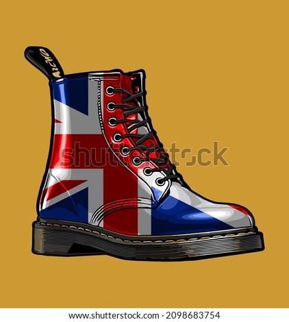cream background british flag pattern boots, t-shirt design, dr martens, vintage, classic, life style, 90s, male, female Stock fotó © 