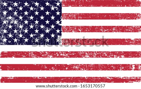 Grunge old American flag.Vector vintage USA flag.