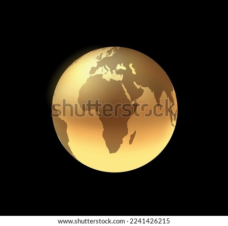 Golden glossy 3d planet earth. Gold globe icon.