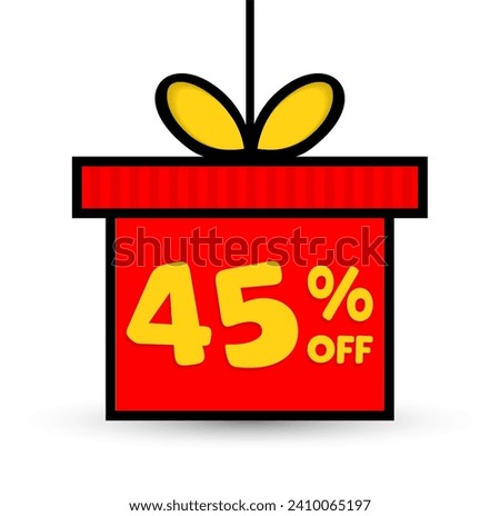 Giftbox with text 45% off.Vector illustration.