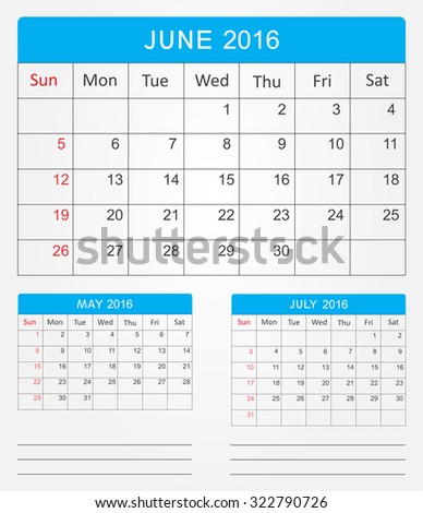 june 2016planning calendar for june 2016vector illustration