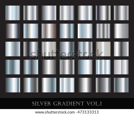 Set of silver gradients.Metallic squares collection.Vector illustration.