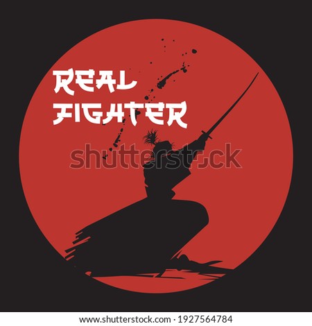 Real Fighter, Samurai Japanese Silhouette. 