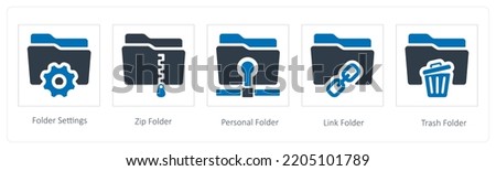 A set of 5 Folder icons such as folder setting, zip and personal folder