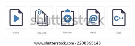 A set of 5 files icons such as Video, attached, Remove, email