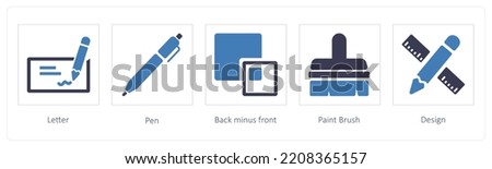 A set of 5 graphic tools icons such as Letter, Pen, Back minus front