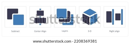 A set of 5 graphic tools icons such as Subtract, Center Align, Layers
