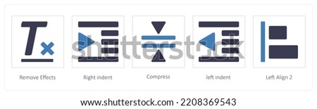 A set of 5 graphic tools icons such as Remove Effects, Right indent
