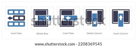 A set of 5 graphic tools icons such as Insert Row, Delete Row, Delete Column