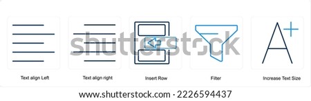 A set of 5 editing tools icons such as text align left, text align right