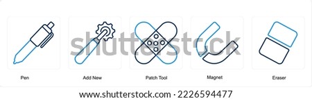 A set of 5 editing tools icons such as pen, add new, patch tool