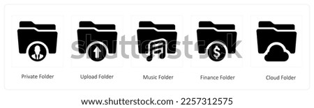 A set of 5 Folder icons such as private, upload and music folder