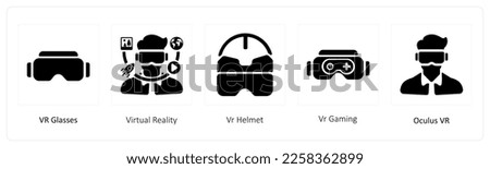 A set of 5 business icons such as vr glasses, virtual reality and Vr Helmet